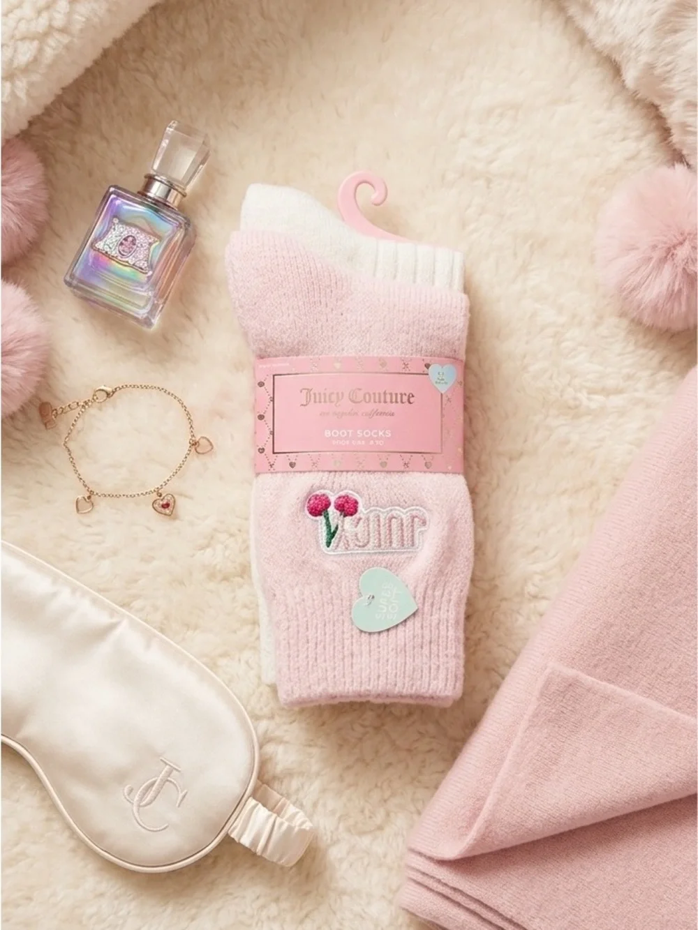 Juicy Couture Pink Crew Boot Socks