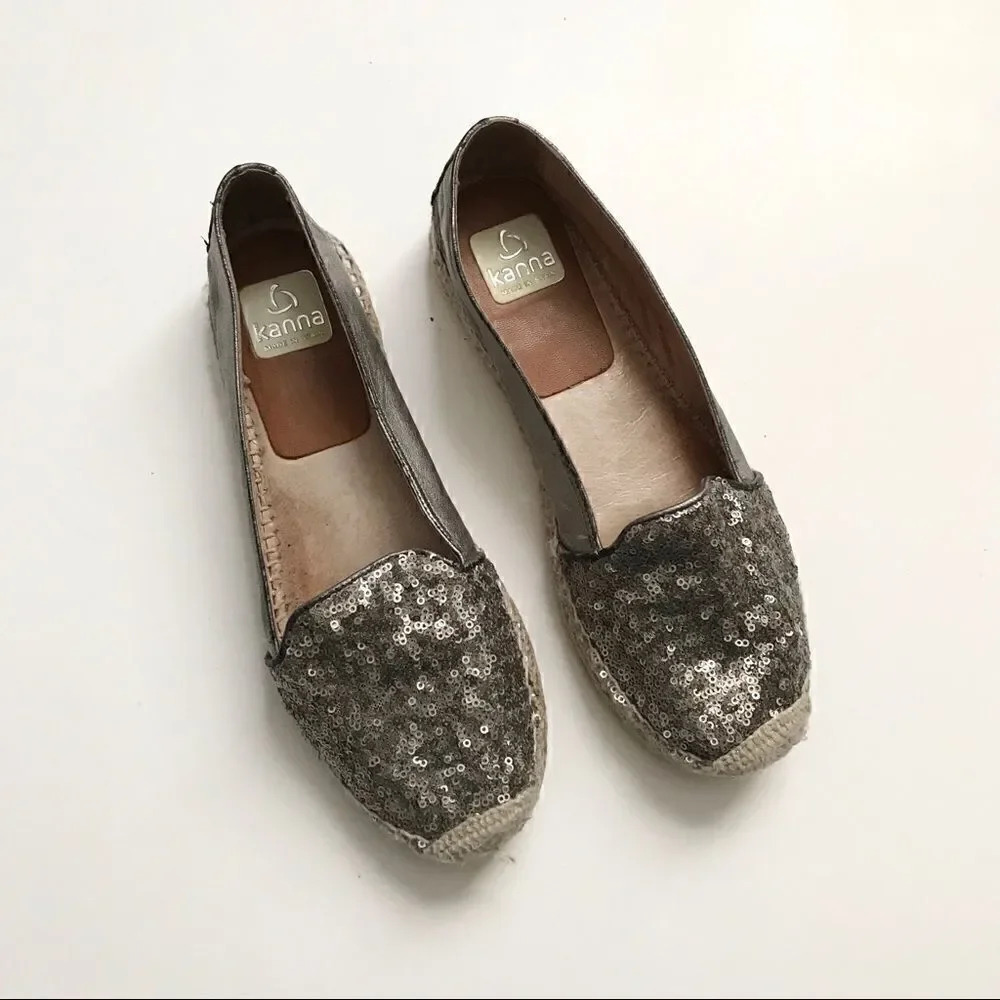 * Kenna * silver sequin espadrille flats