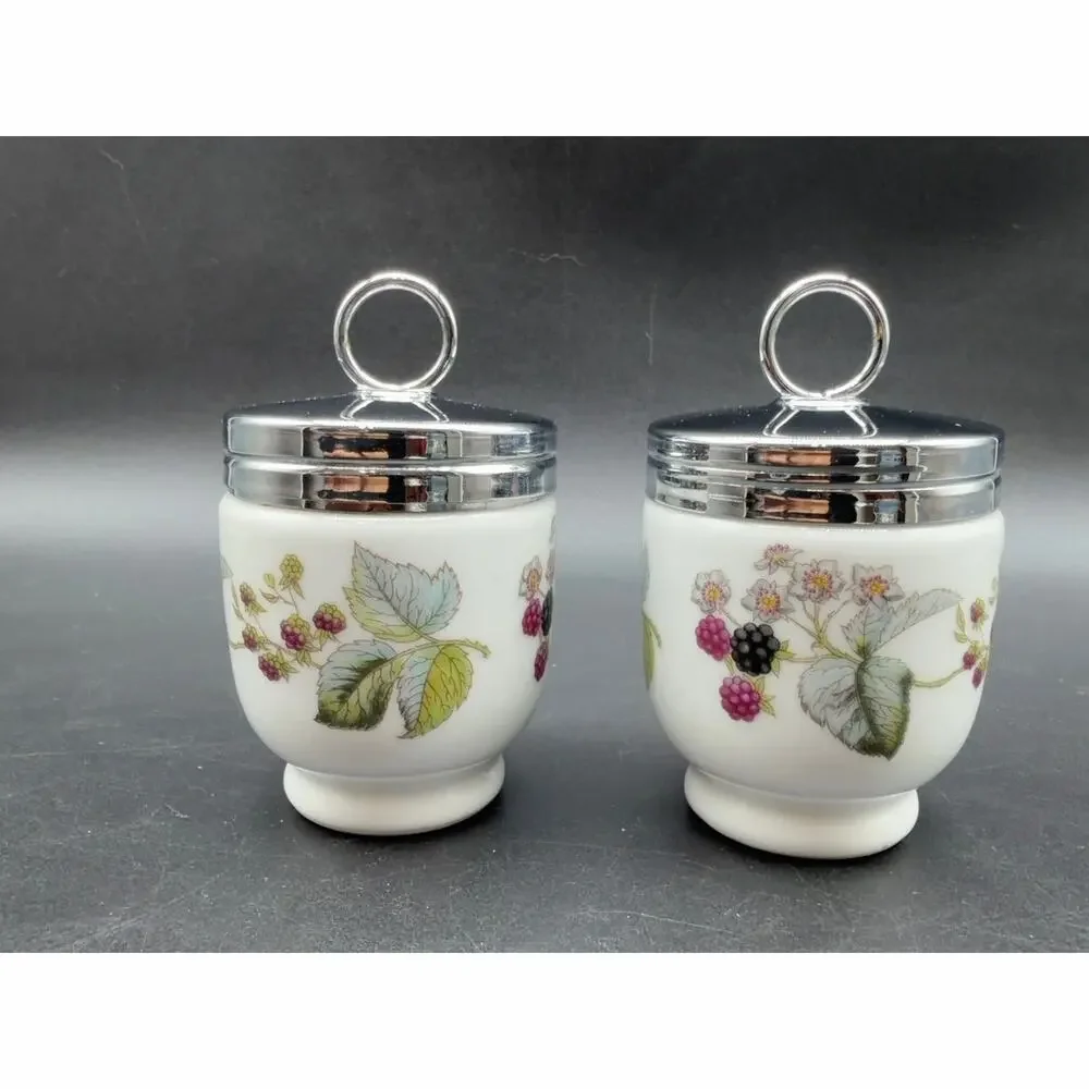 Royal Worcester Egg Coddlers Pair Lavinia Blackberry Porcelain England Vintage