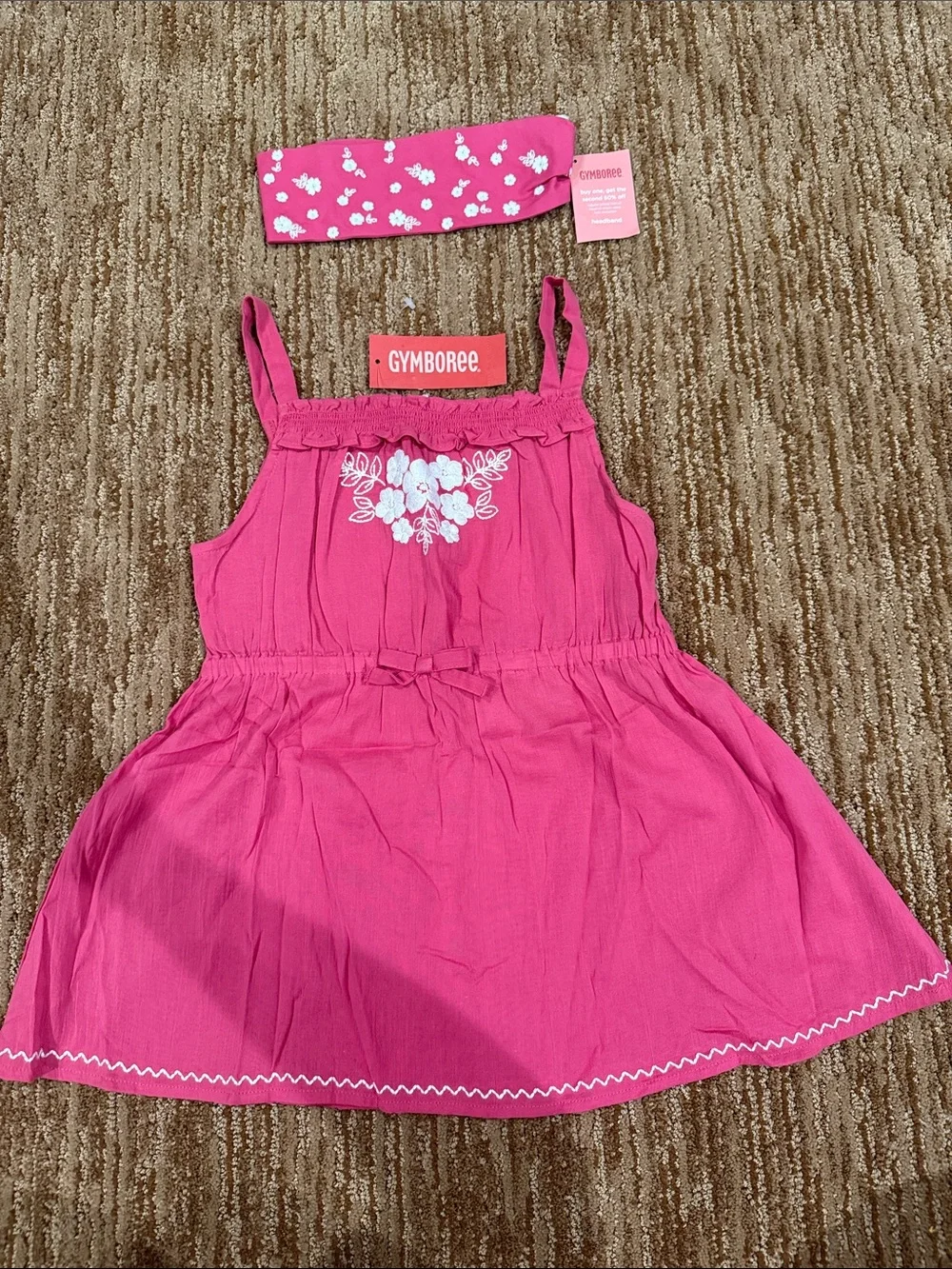 Gymboree Hot Pink Embroidered Floral Sundress with Matching Headband