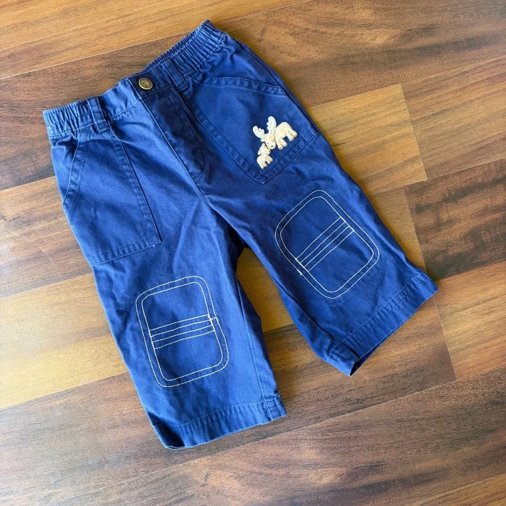 Gymboree Vintage 2006‎ Navy Blue Moose Embroidery Cotton Pants Kids 6-12 Months