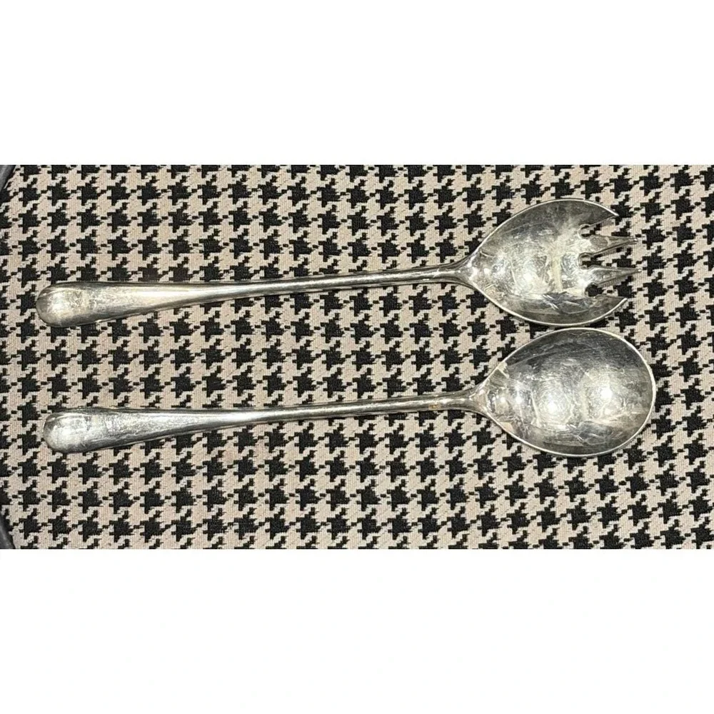 VTG Silver Plated Serving Spoon & Salad Fork Set Marked Made In Italy‎ 9