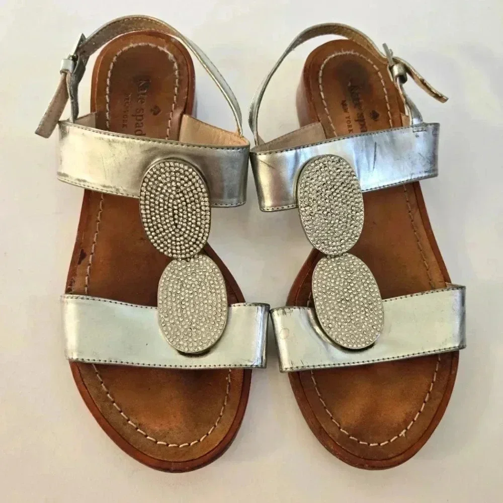 FREE w/bundle! Kate Spade silver sandals rhinestone leather sole detail sz 7