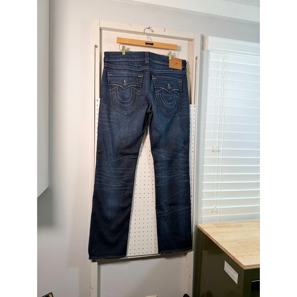 True Religion Ricky Relaxed Straight Jeans Mens Blue Denim Stretch Mid Rise - 36