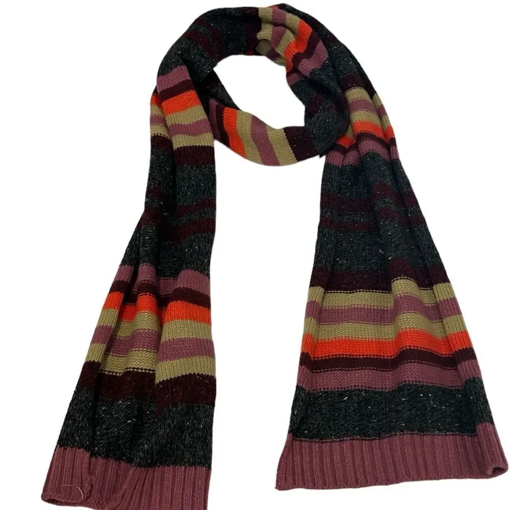 Jacob Ash Wool blend striped scarf purple gray orange tan