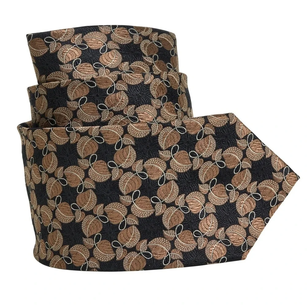 Jos.‎ A. Bank Necktie Men One Size Black Bronze Leaf Pattern 100% Silk