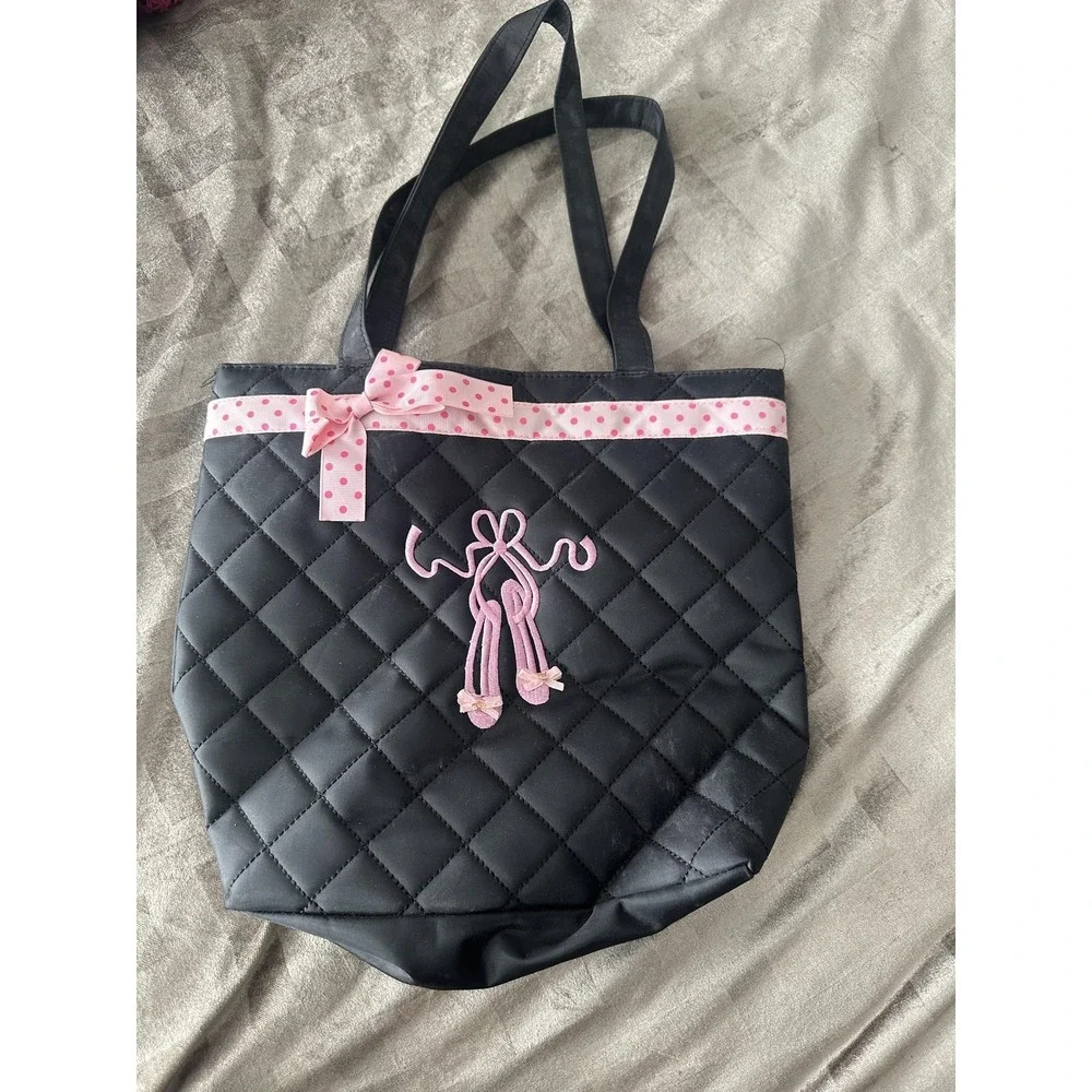 Ballet Dance‎ Tote Bag Black Pink Quilted Ballet Shoes Girls Zipper Bow