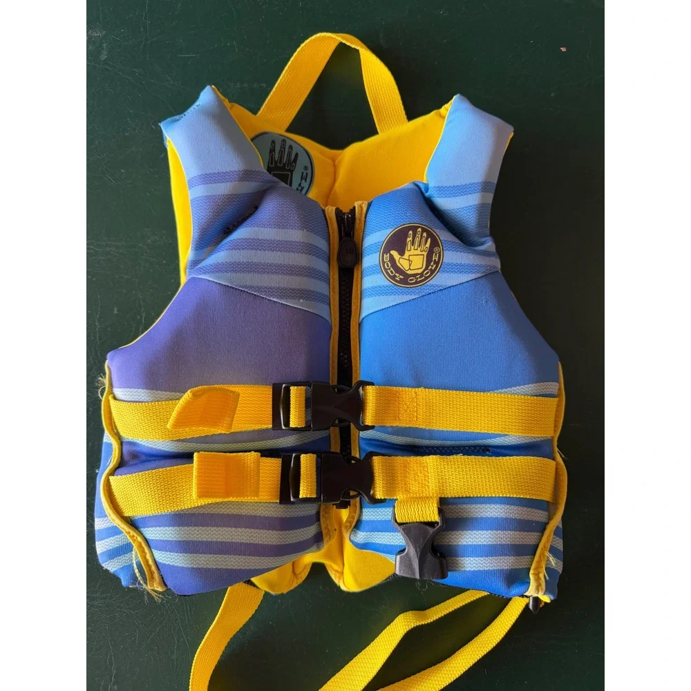 Body Glove Child Life Vest PFD USCG Approved 30-50 lbs Blue Yellow Striped 323C