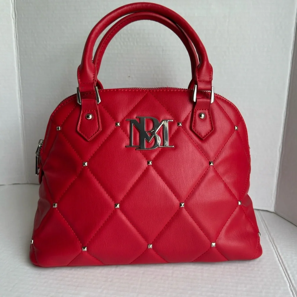 Badgley Mischka || Large Red Quilted/studded Crossbody Purse