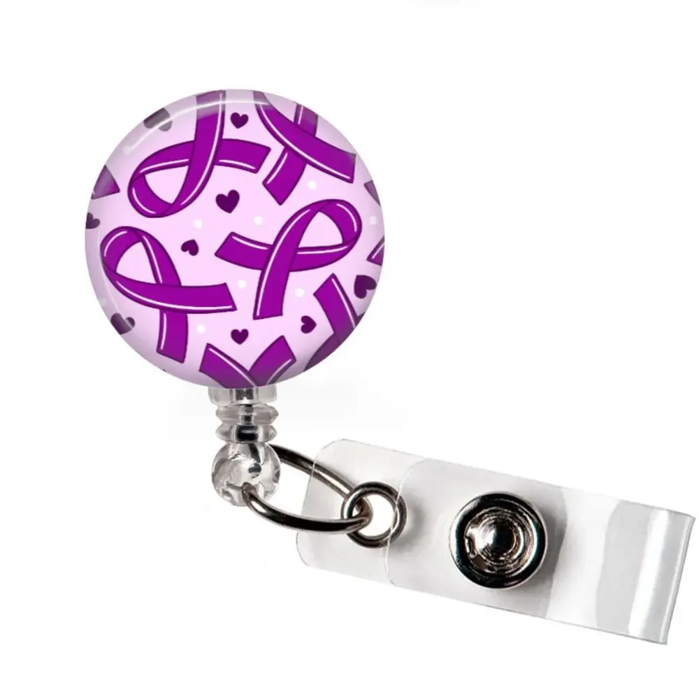 Lupus Awareness Badge Reel Purple Ribbon Retractable ID Holder Lupus Support