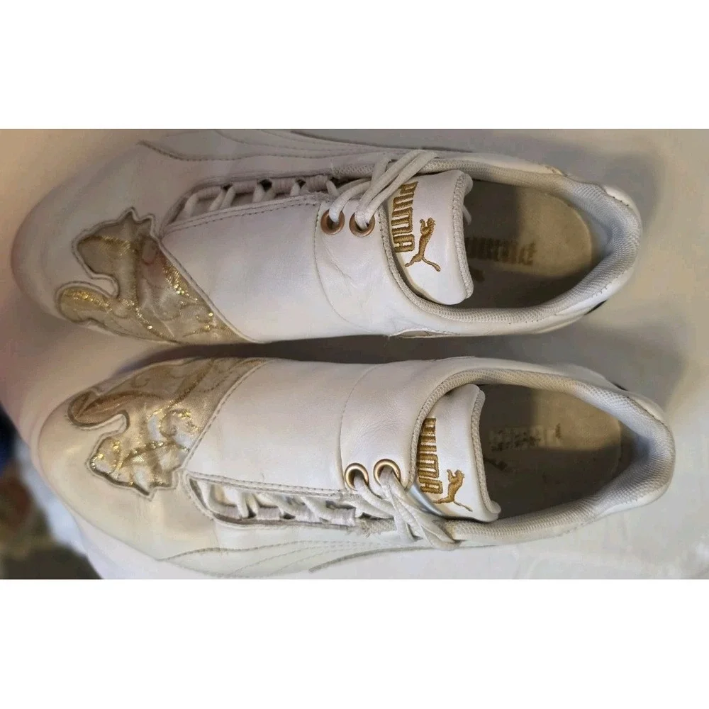 Puma Speed Cat Womens Size US W8 Low White Leather W Gold Netting Sneakers‎
