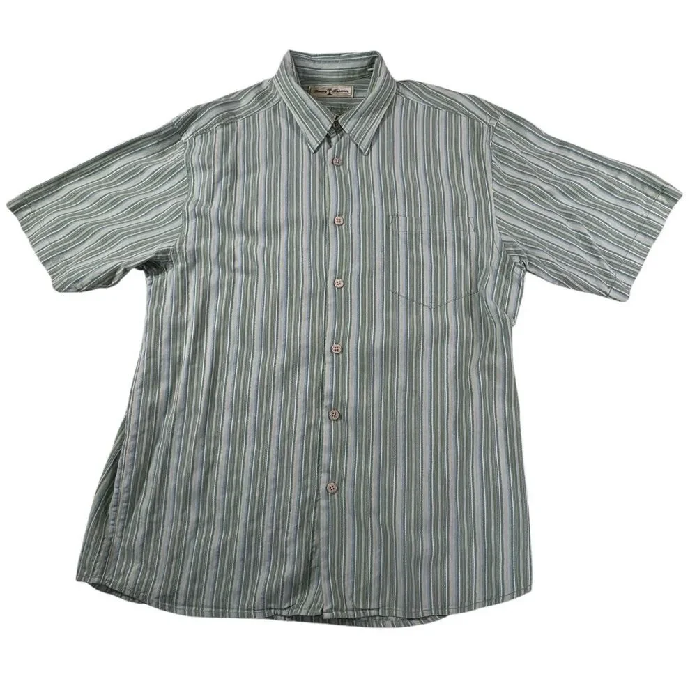 Tommy Bahama Shirt Mens Large Button Up Striped Short Sleeve Casual 100%‎ SIlk