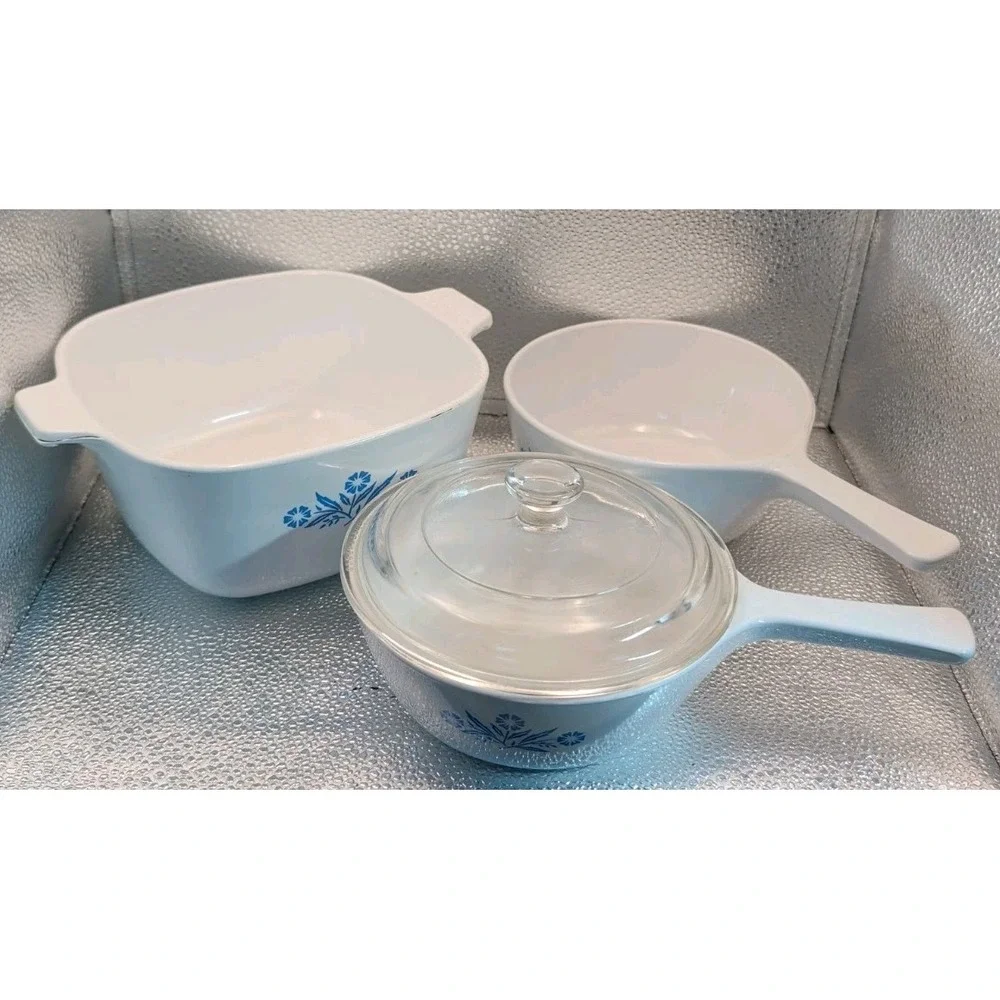 Vintage Corning Ware Blue Orng Cornflower Saucepan S P-81-B P-82-B & P-1 3/4-B