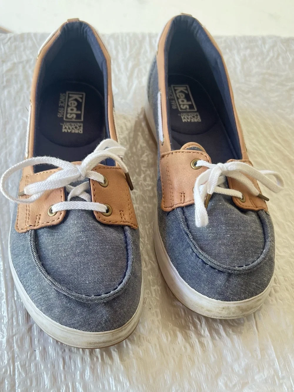 Keds Denim-Look Sneakers with Tan Trim