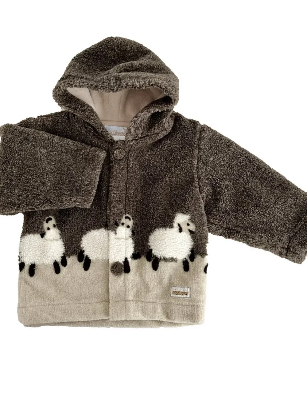 Infant Coat, Brown Tan Sheep Theme Hooded Jacket, Made in France, NWT