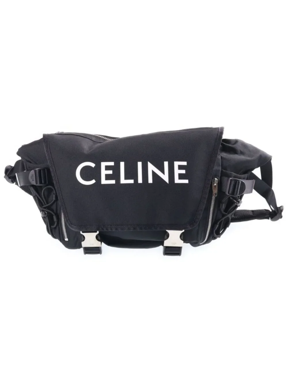 Celine Logo Trekking Messenger Bag Black Canvas Silver