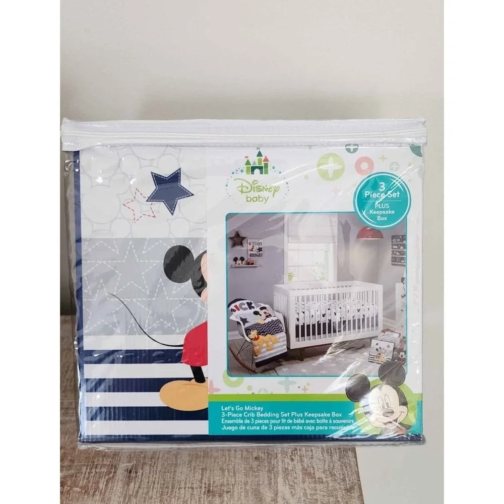 Disney Baby Let's Go Mickey‎ 3-Piece Crib Bedding Set Comforter fitted sheet NEW