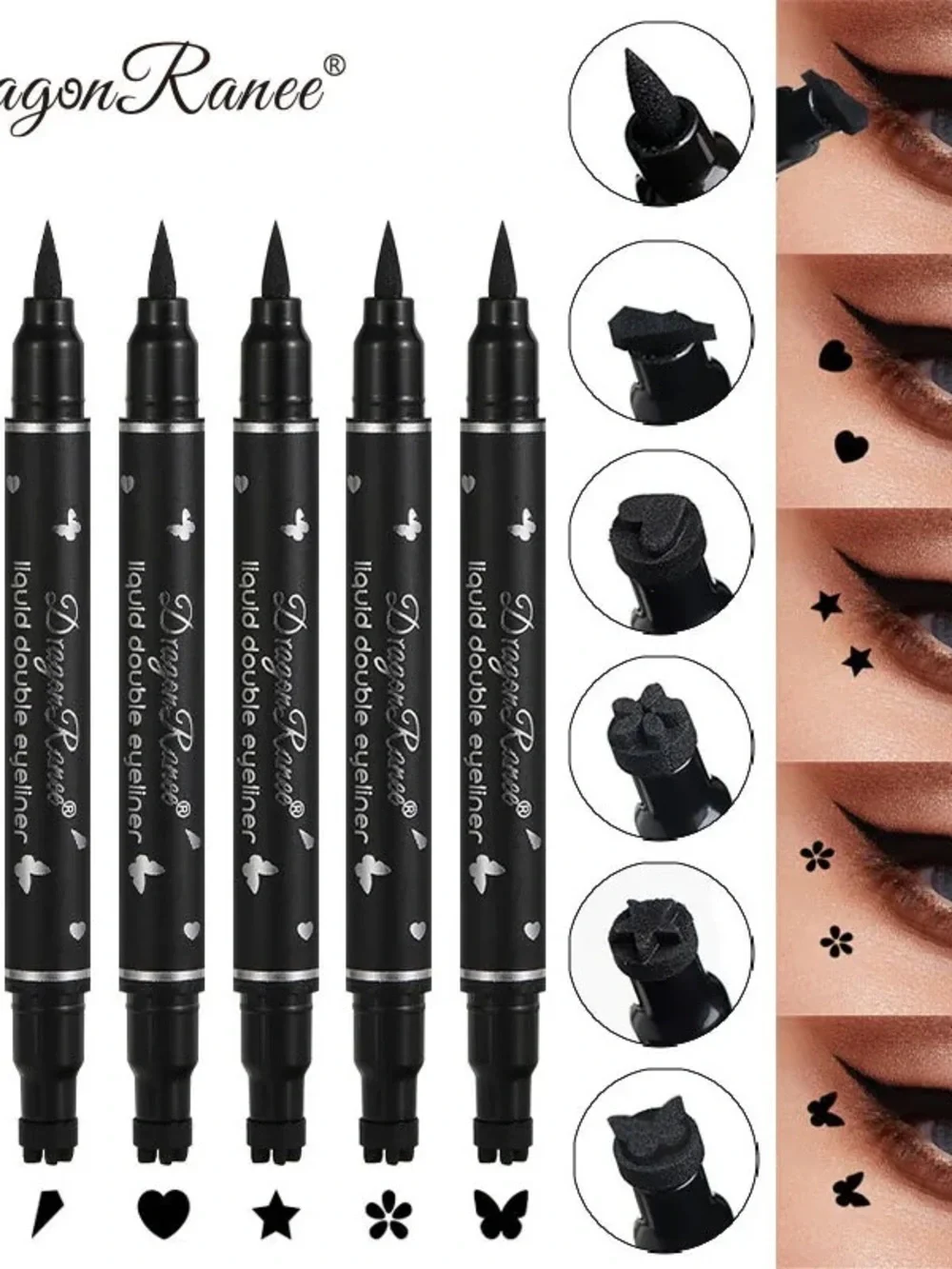 Black Liquid Double Eyeliner with Shape Stamps * Heart