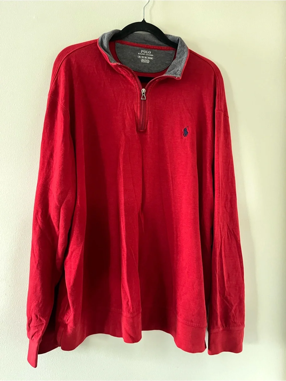 Polo Ralph Lauren Men's Red Quarter Zip Pullover XXL Little Pony Sweater Preppy