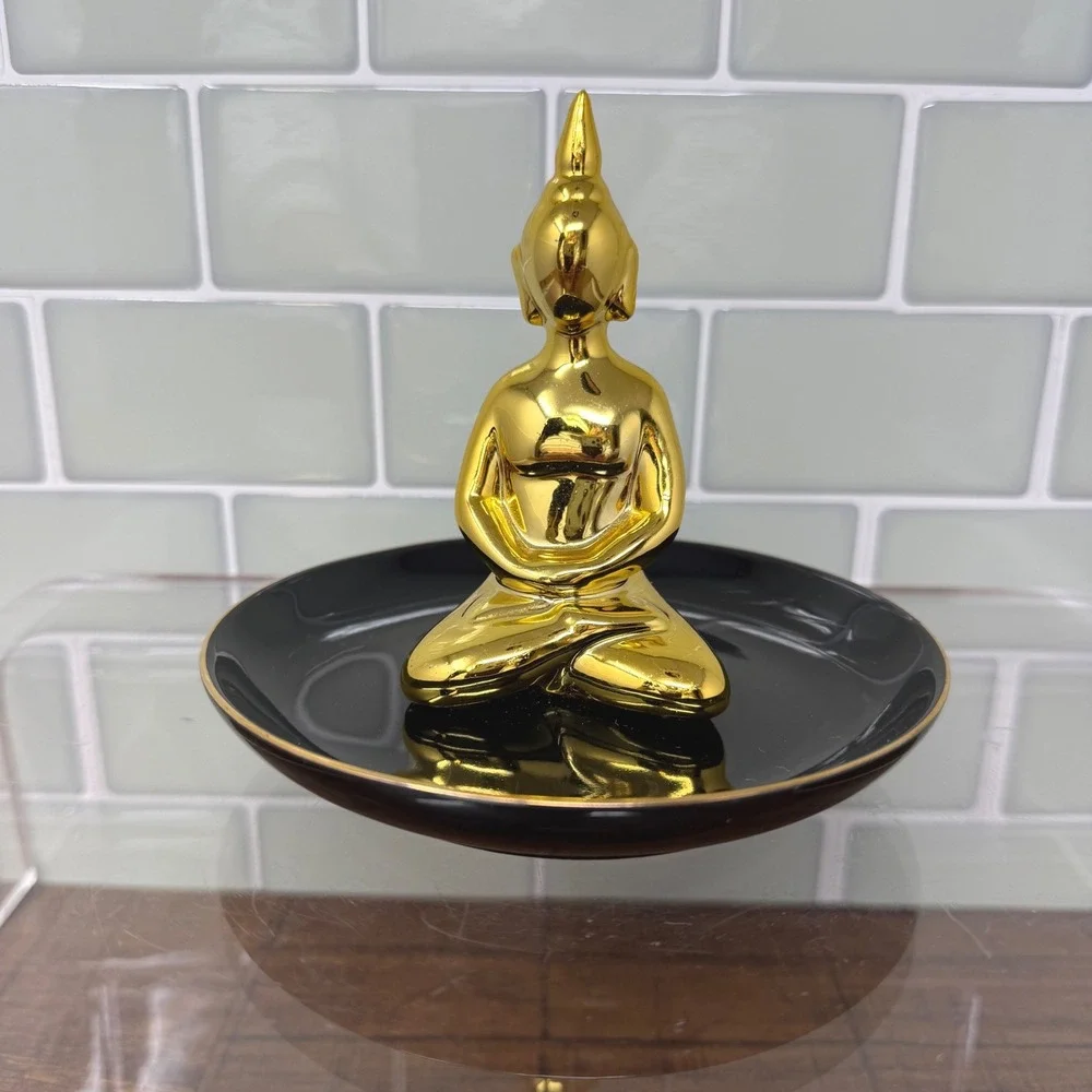 Sagebrook Home Gold Seated Buddha Ceramic Trinket Dish Catchall Ring Tray