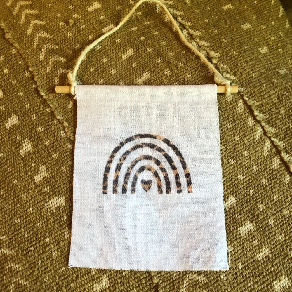 Neutral Linen Rainbow Wall Hanging with Heart - Unbranded