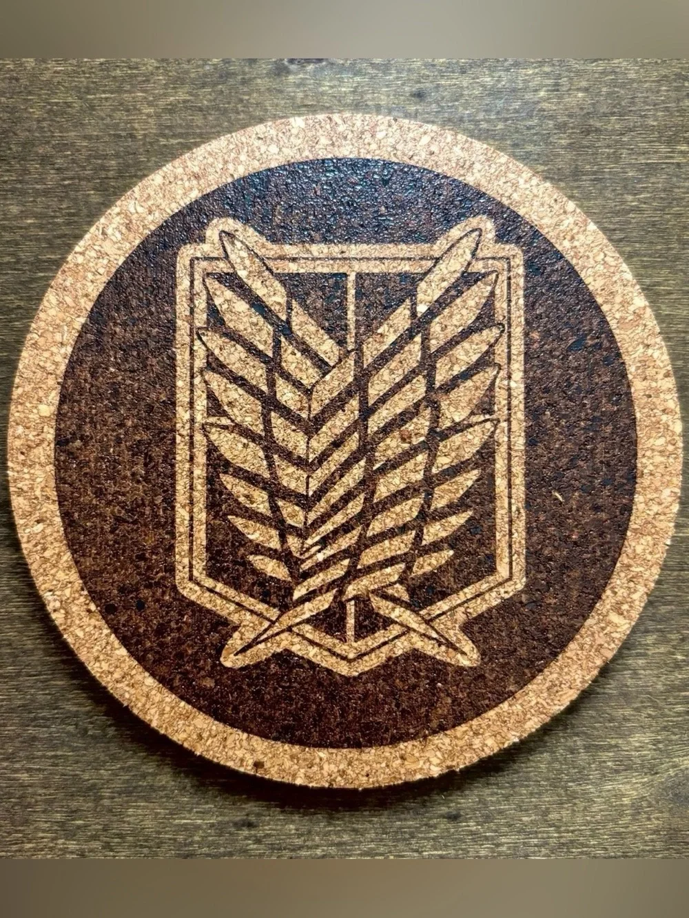 Attack On Titan Survey Corps Logo Laser Engraved Cork Coaster