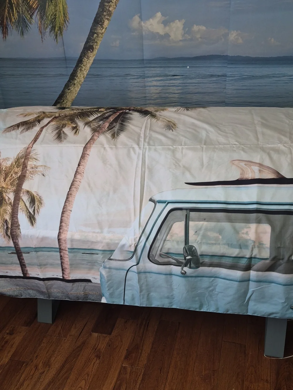 Coastal Surf Van Tapestry in Light Blue and Cream