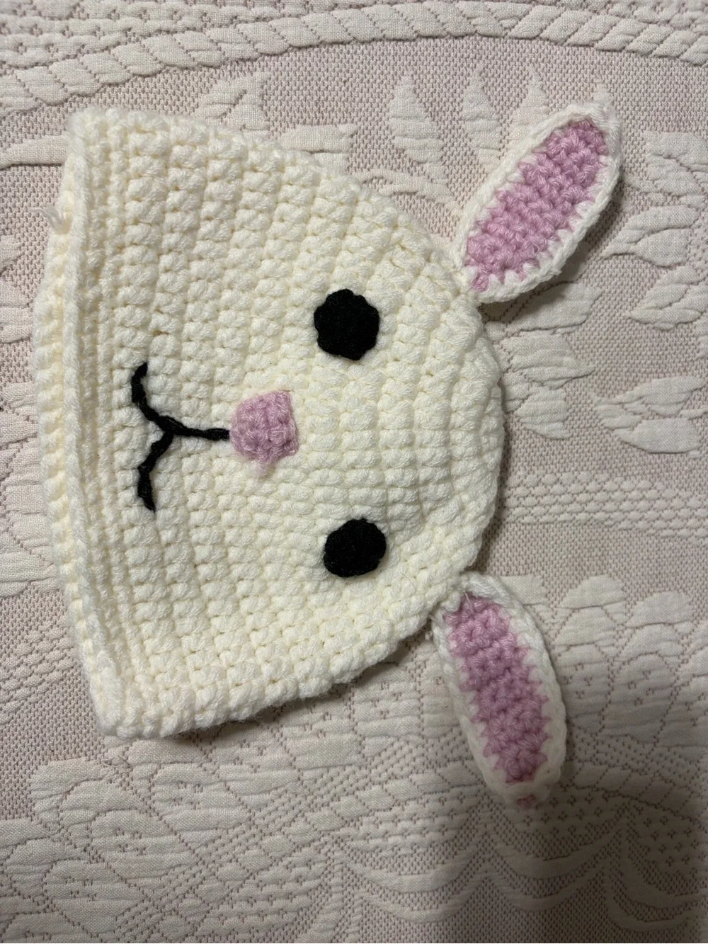 Handmade Cream and Pink Bunny Crochet Kids Hat toboggan fall winter spring