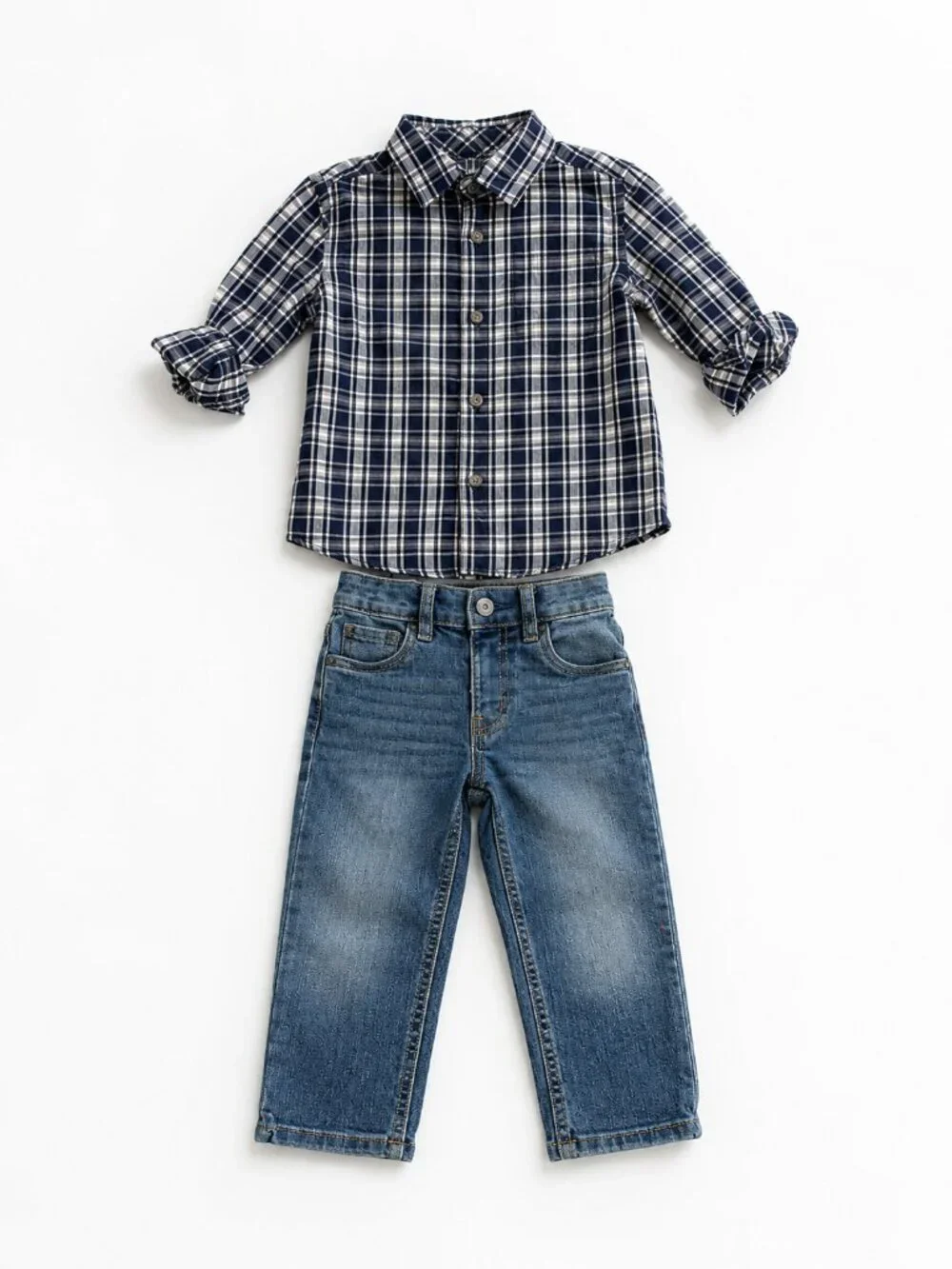 NWT OshKosh B’gosh Toddler Boy Outfit 24 Months 2T Plaid Shirt Blue Jeans Set