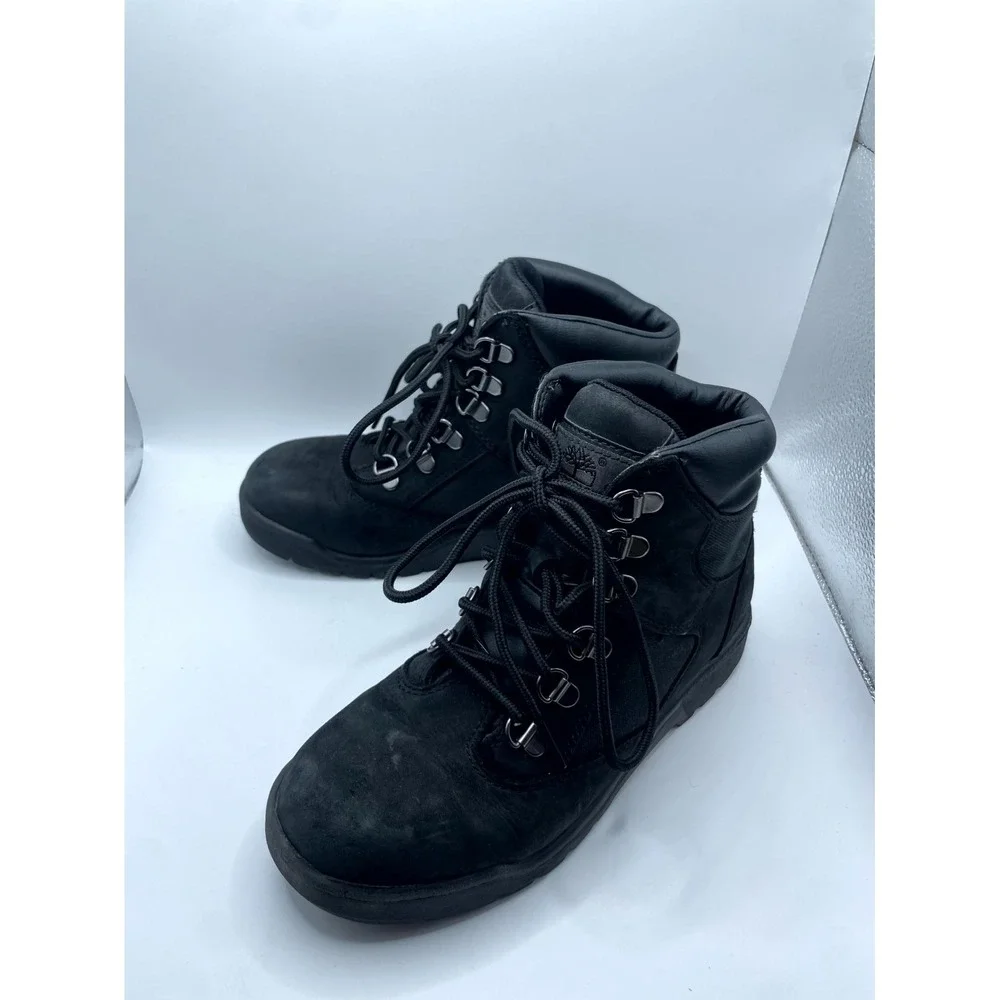Timberland Field TB044990001 Boys US 4 Black Nubuck Leather Lug Sole Ankle Boots