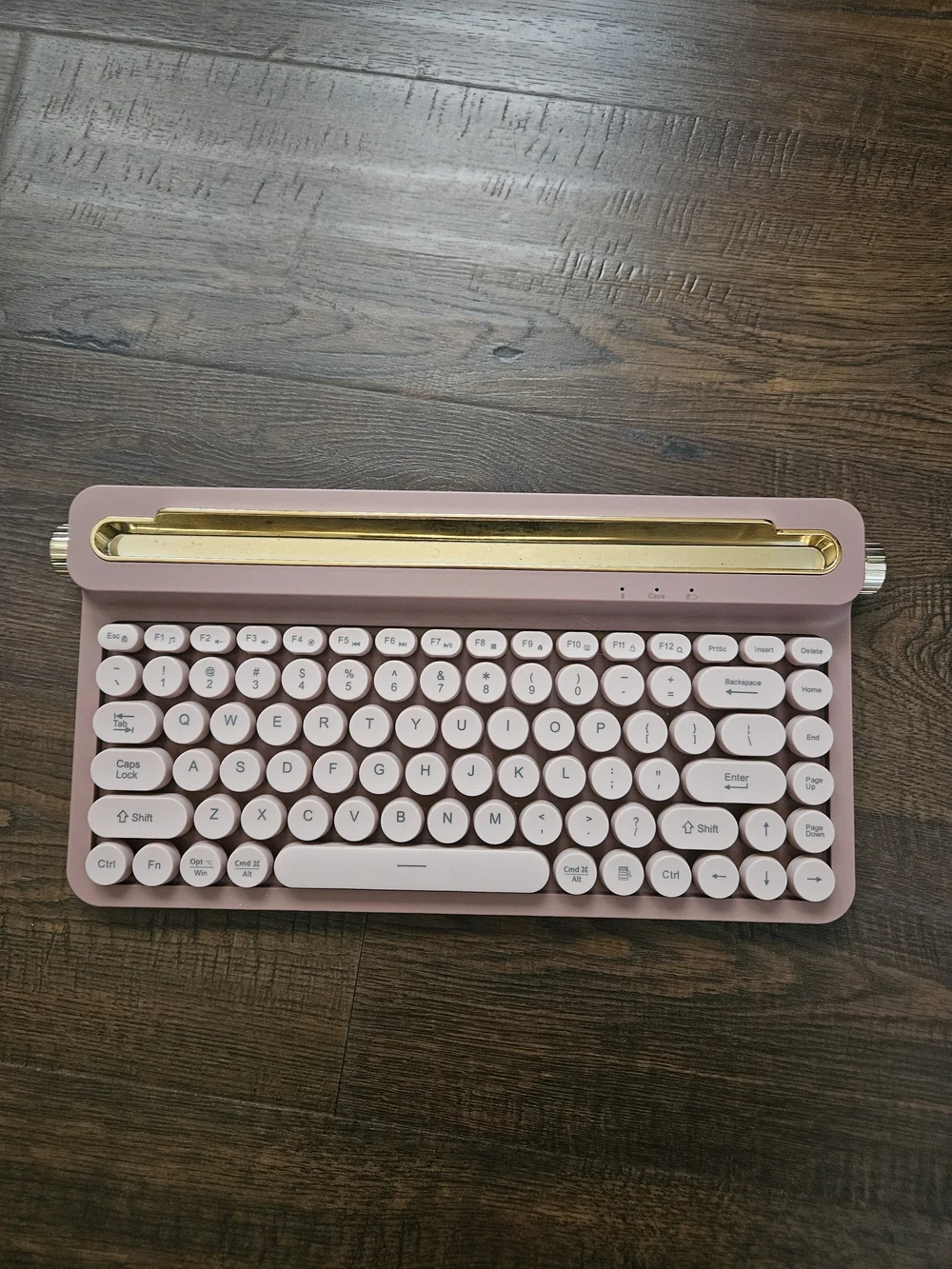 Pink Bluetooth Retro Keyboard with Gold Accent for Tablets
