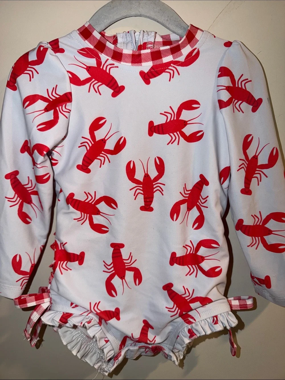 Girls White and Red Lobster Long-Sleeve Swim Pajama Set