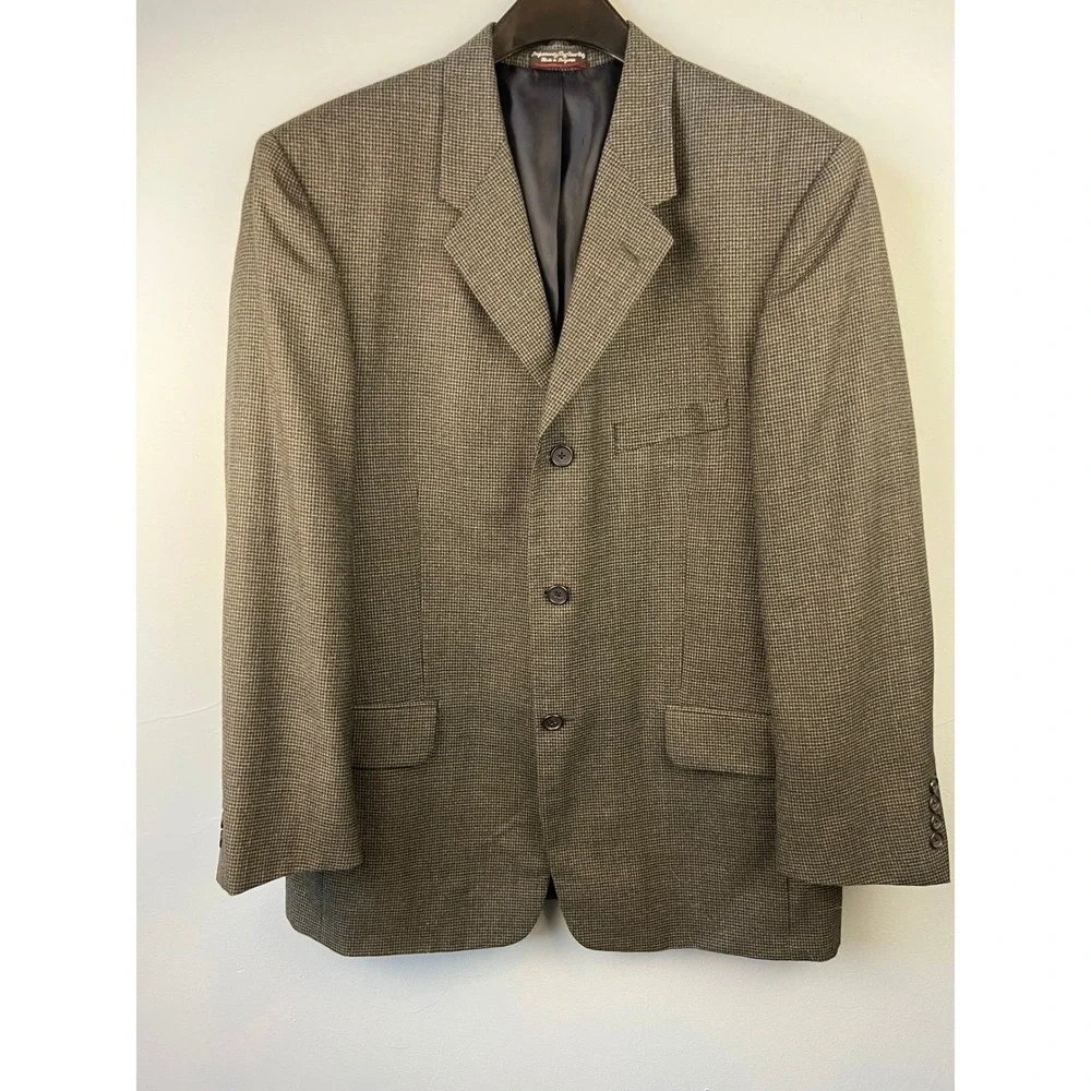 Pierre Cardin Wool Blend Houndstooth Blazer Sport Coat Size 42R Office Career‎