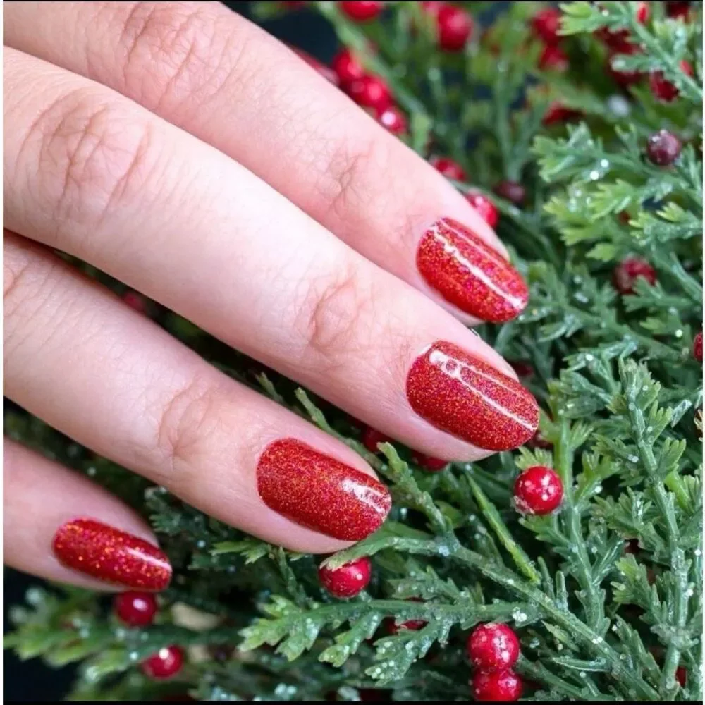 Cran-tastic  Color Street Pink Glitter Press-On Nails/Cran-tastic