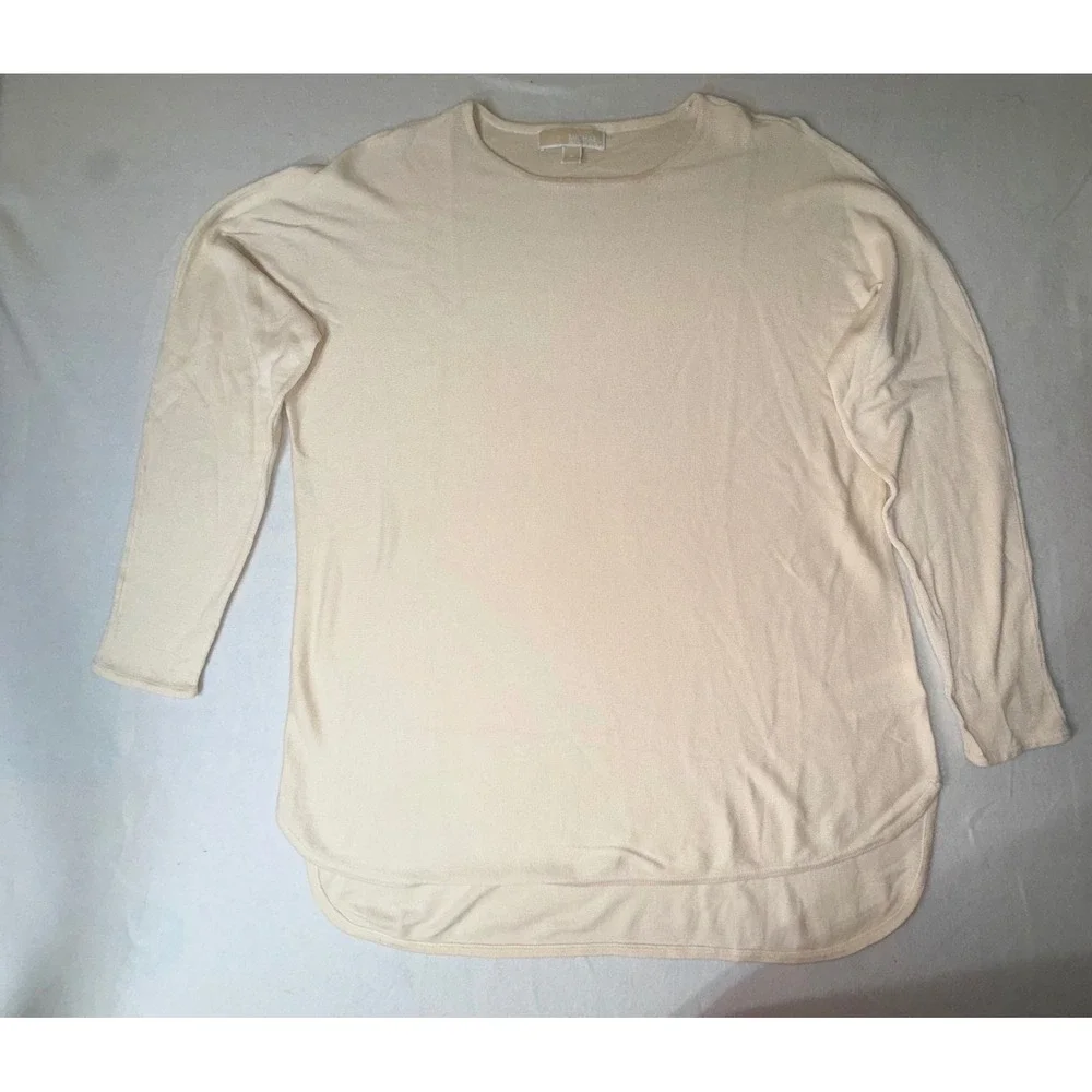 Michael Kors Knit Top Women's Size  M Cream  High-Low Hem Long Sleeve Sweater