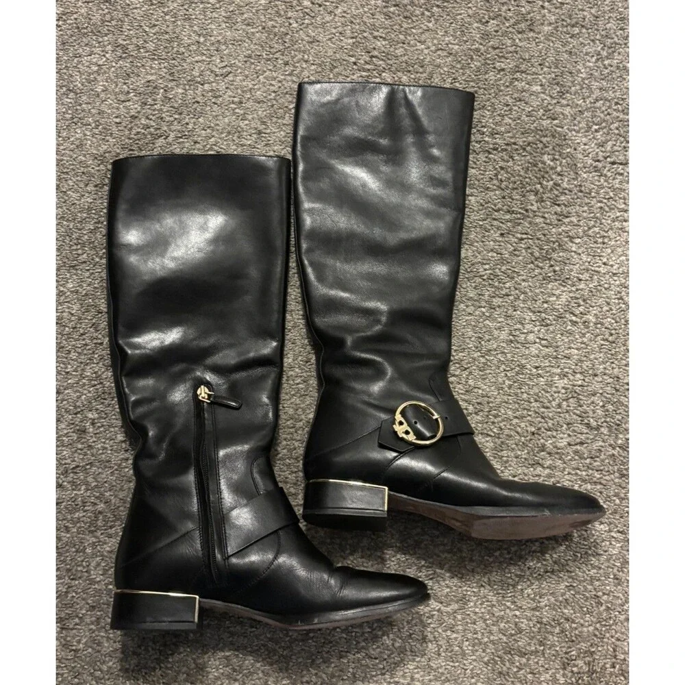 Tory‎ Burch Sofia black belted leather Reva Tall Riding boots women's size 8