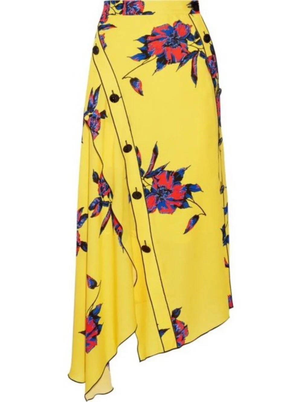 Proenza Schouler Silk Asymmetric Floral Wrap Midi Skirt Yellow Size 10