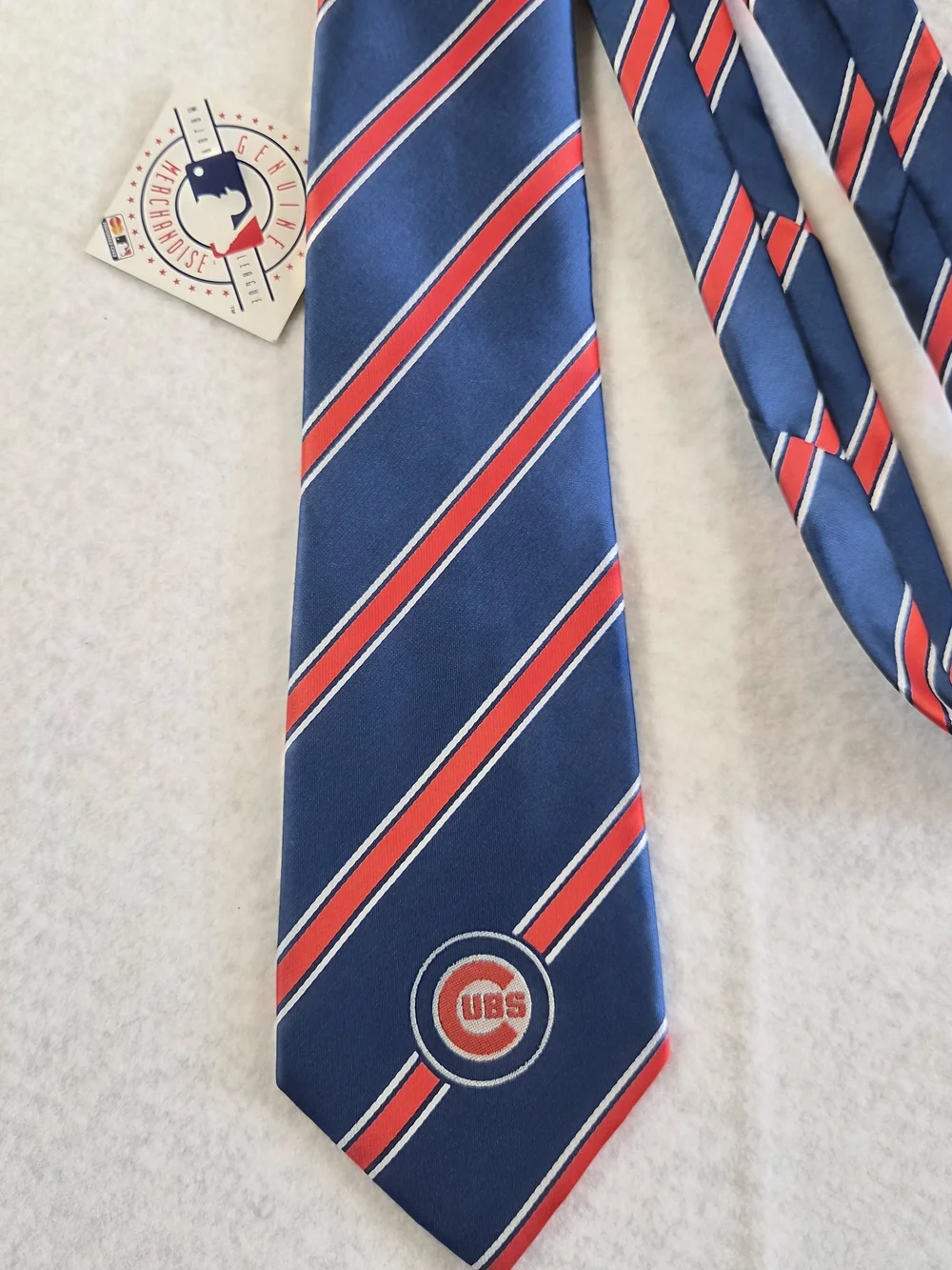 MLB Navy Blue Red and White Diagonal Stripe Tie