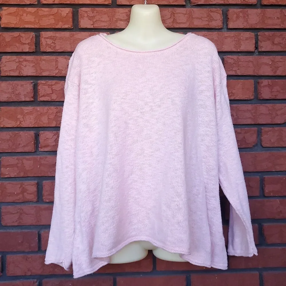 Lulu B Pink Roll Neck Sweater Womens XL 100% Cotton Asymmetrical Button Back