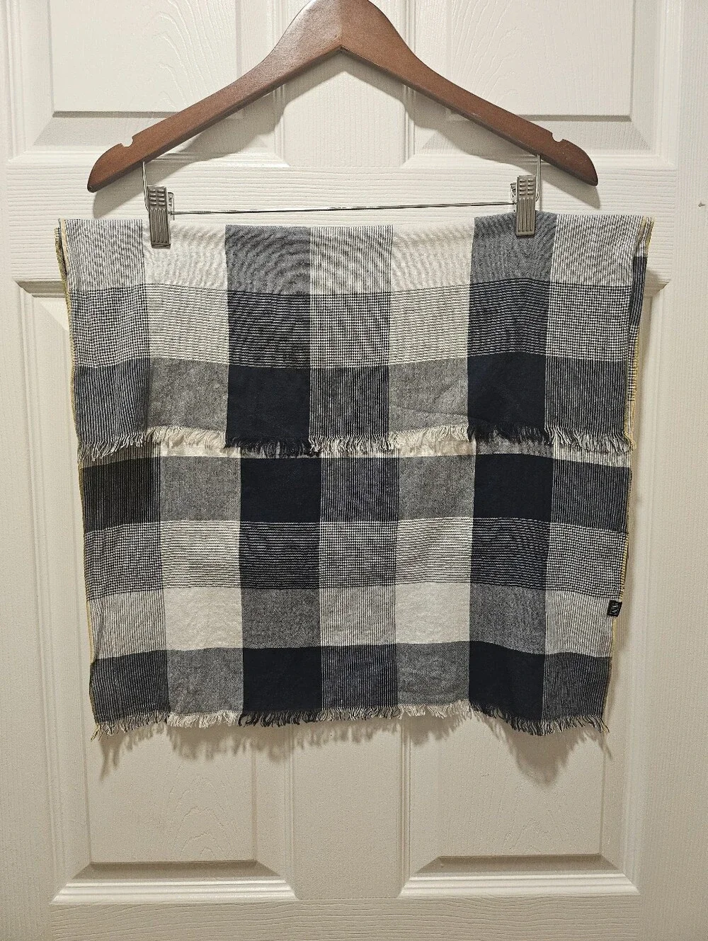 Armani Exchange Navy and White Plaid Scarf