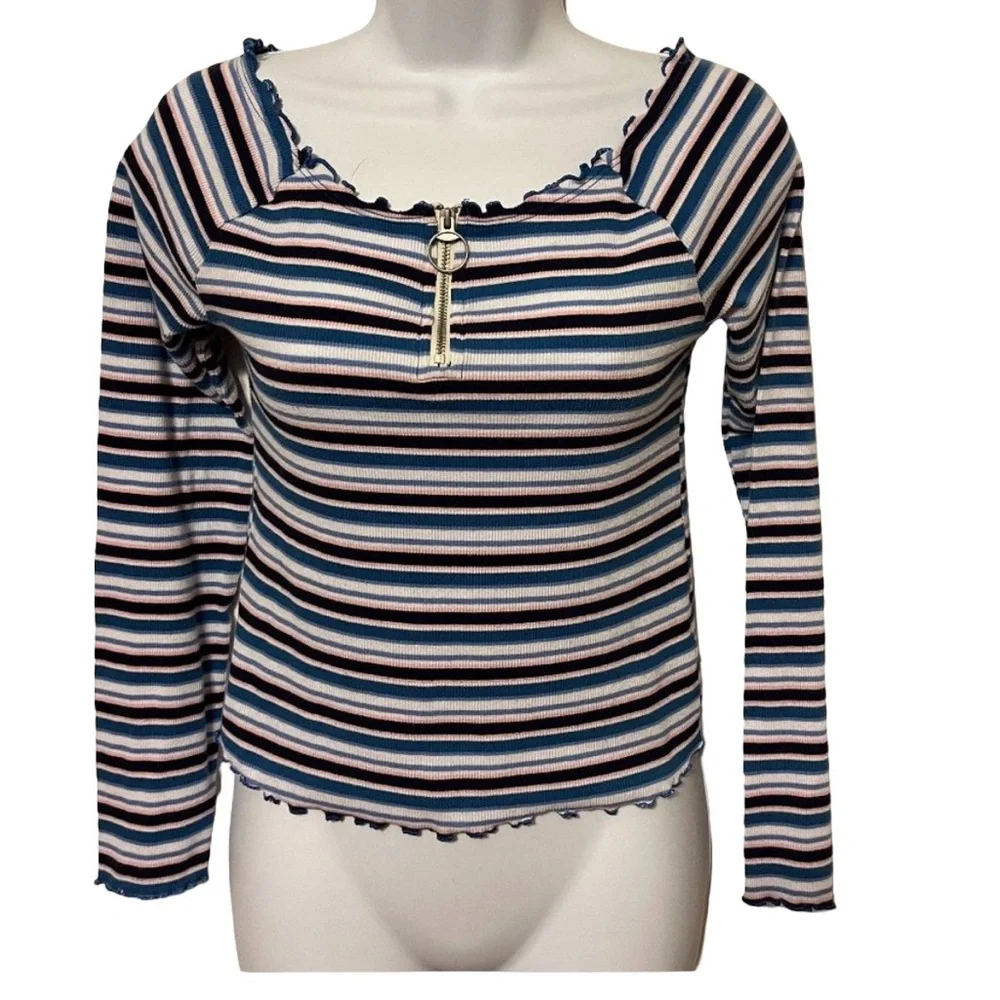 Justice long sleeve blue striped shirt size 14/16