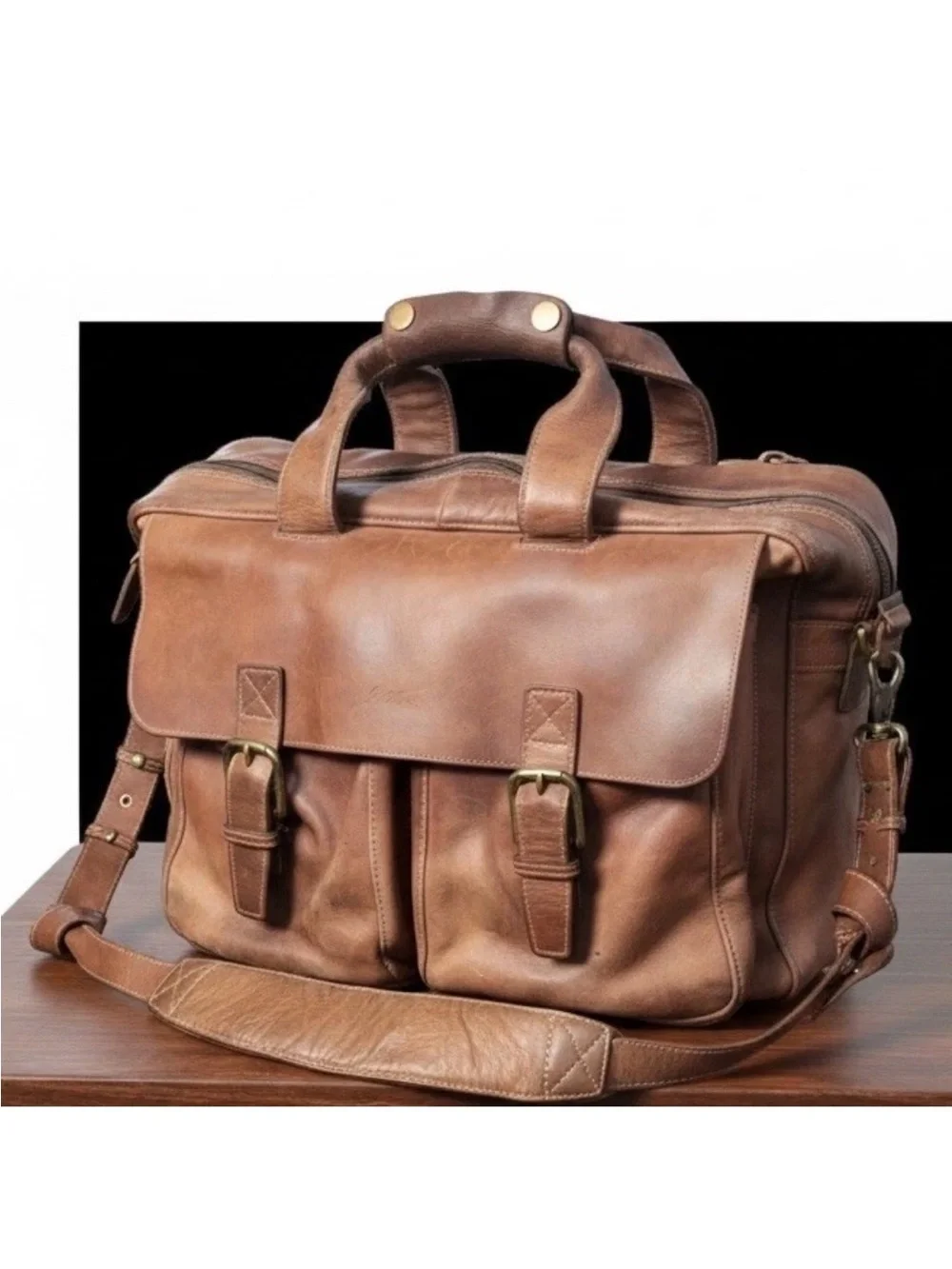 LL Bean Brown Leather Messenger Bag - Classic Work Satchel