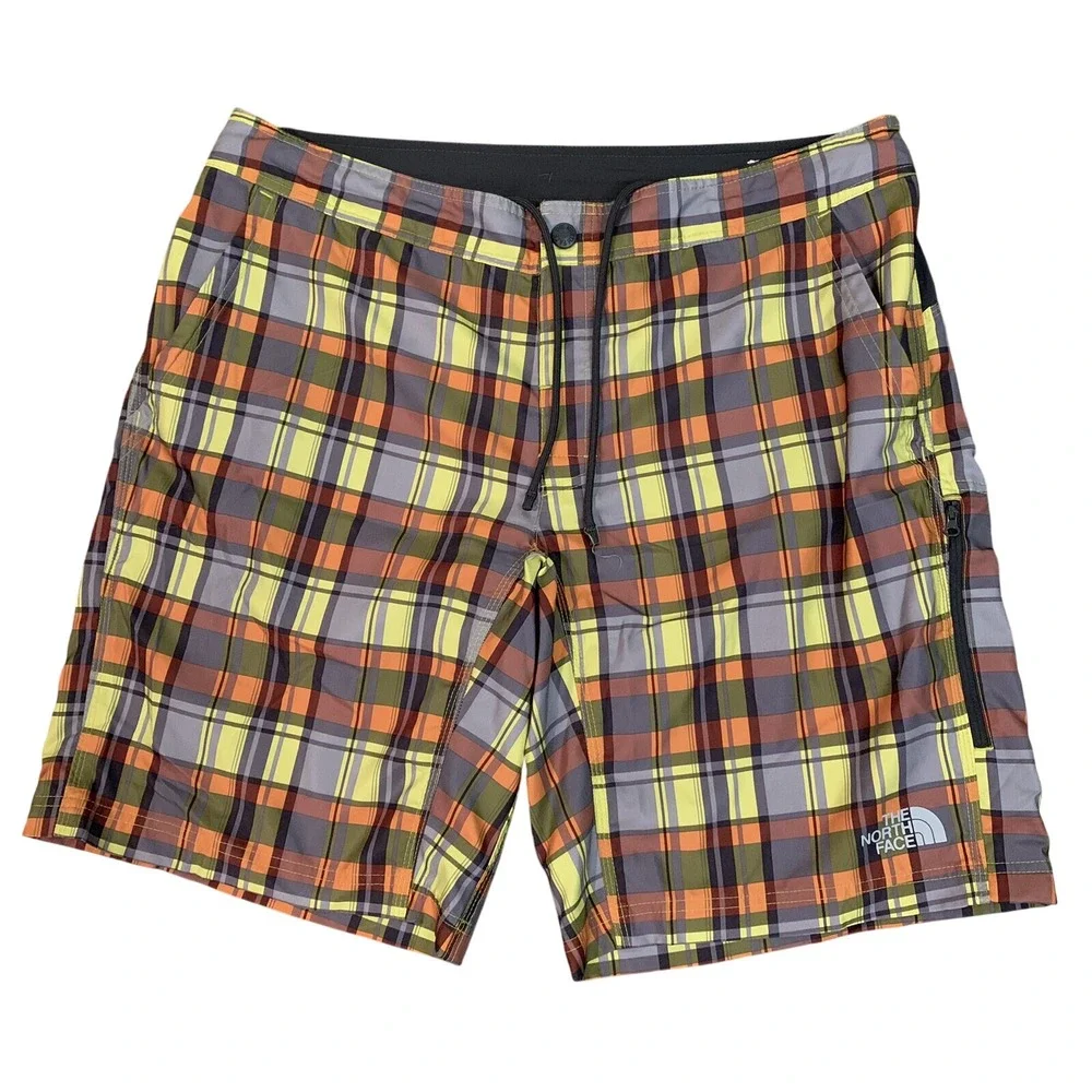 The North Face Board Shorts Mens 38‎ Orange Plaid Hiking Swim Trunks Outdoor