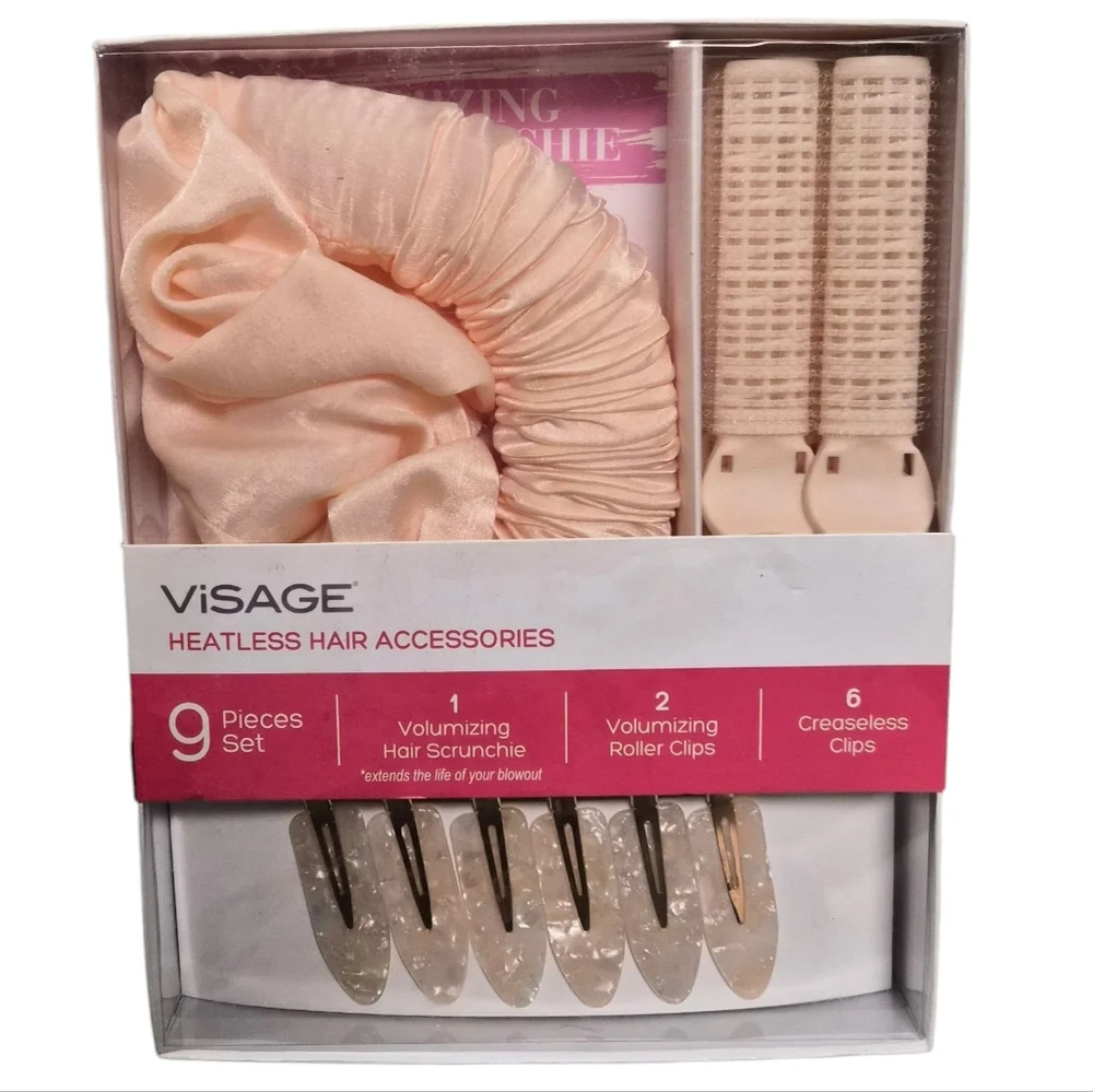 Visage Heatless Hair Accessories Set 9 Piece Peach Heatless Hair Styling Set