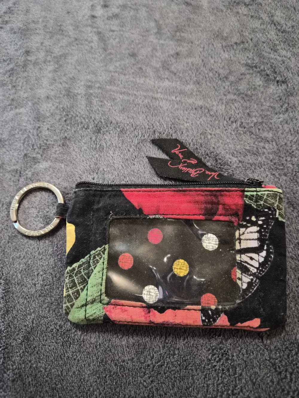 Vera Bradley Black Floral Polka Dot ID Case with Key Ring