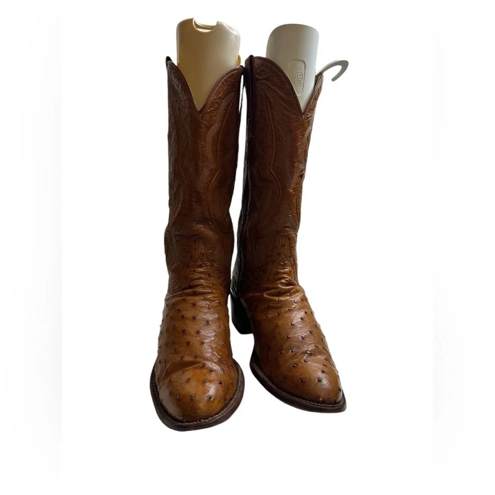 Lucchese classic handmade Ostrich Brown/ Tan Cowboy Boots size 9.5