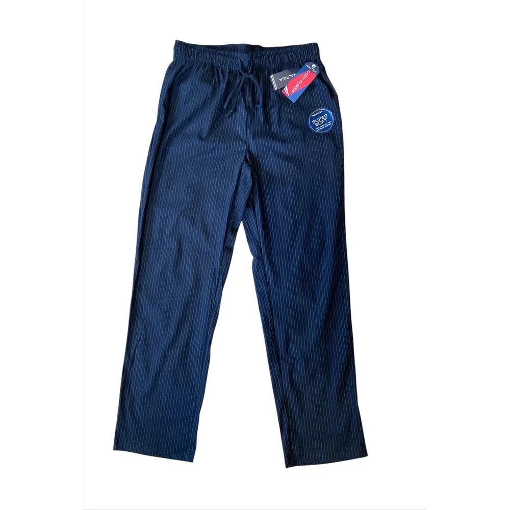 Nautica Men's Sleep Pants Size S Blue Stripe Fleece Pajama Super Soft
