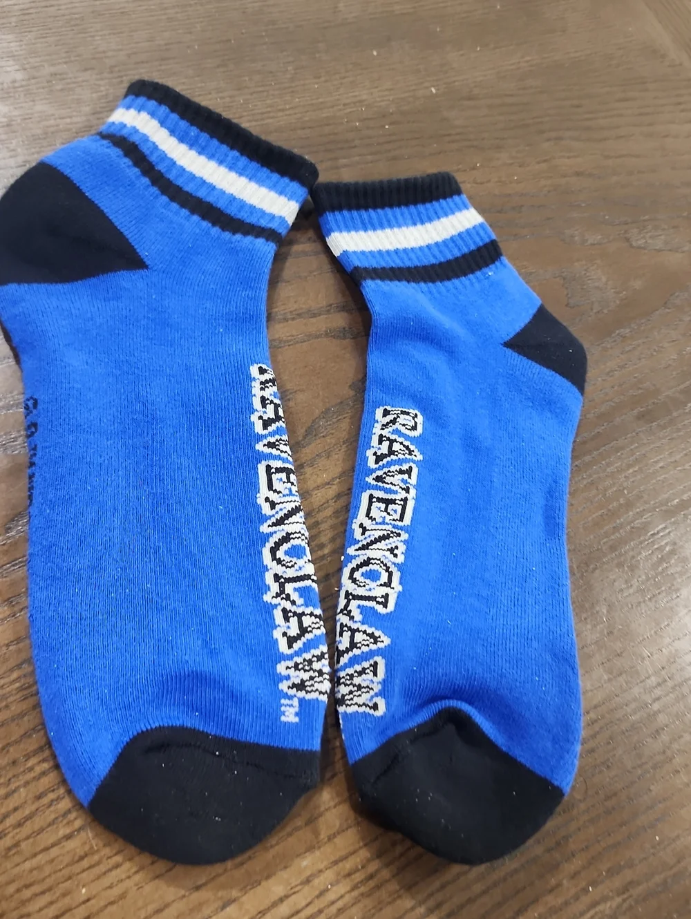 Blue Athletic Ankle Socks with Black Accents - Ravenclaw Text