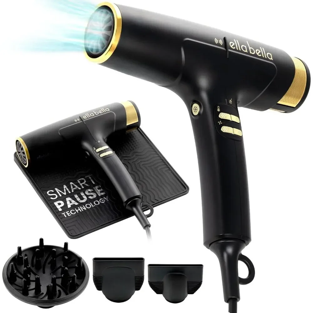 NEW Ionic Hair Blow Dryer w Smart Sensor Mat AUTO-PAUSE Frizz Control Diffuser