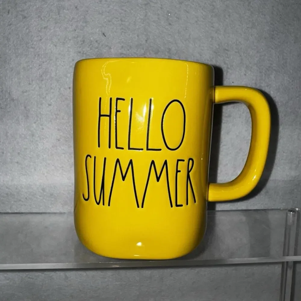 EUC Rae Dunn Coffee Mug HELLO SUMMER Rare HTF Yellow Colorway Artisan Collection